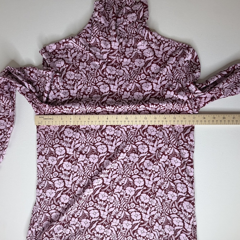 J Crew Floral Tissue Turtleneck Top Large Burgundy Cotton Lightweight Preppy - Picture 9 of 9
